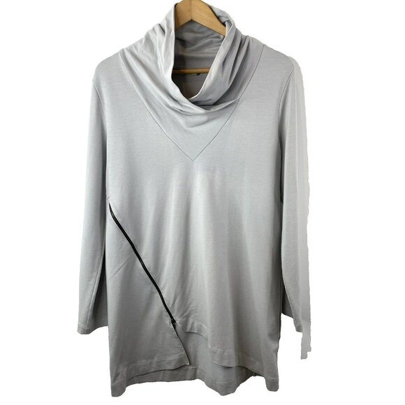 Chalet Tunic Top Womens Large Gray Long Sleeve Asymmetrical Zipper Hem - Picture 1 of 4